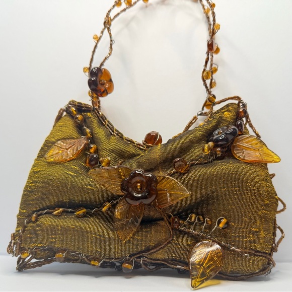 VINTAGE Mary Frances Beaded Floral Evening Bag Purse – Amber Gold – Rare! - Picture 6 of 13